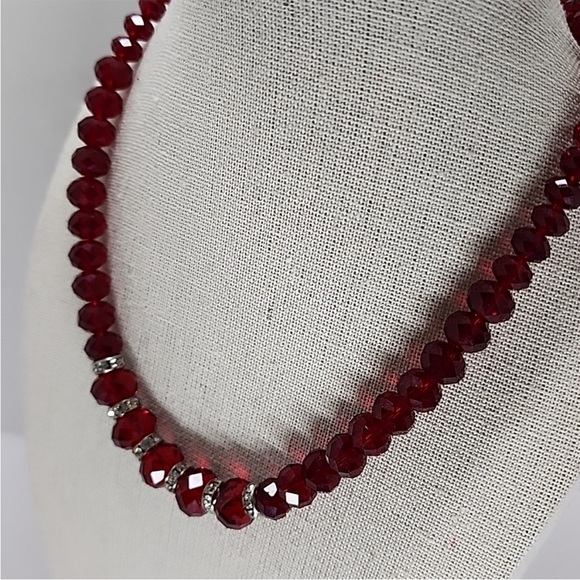 Vintage 2028 Dark Red Crystal with Rhinestones Necklace - Picture 6 of 8
